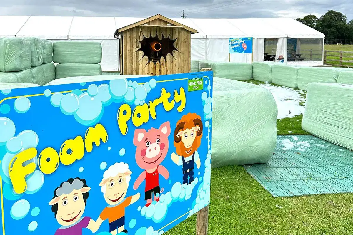 Foam Party Area cropped pigs racing over obstacles
