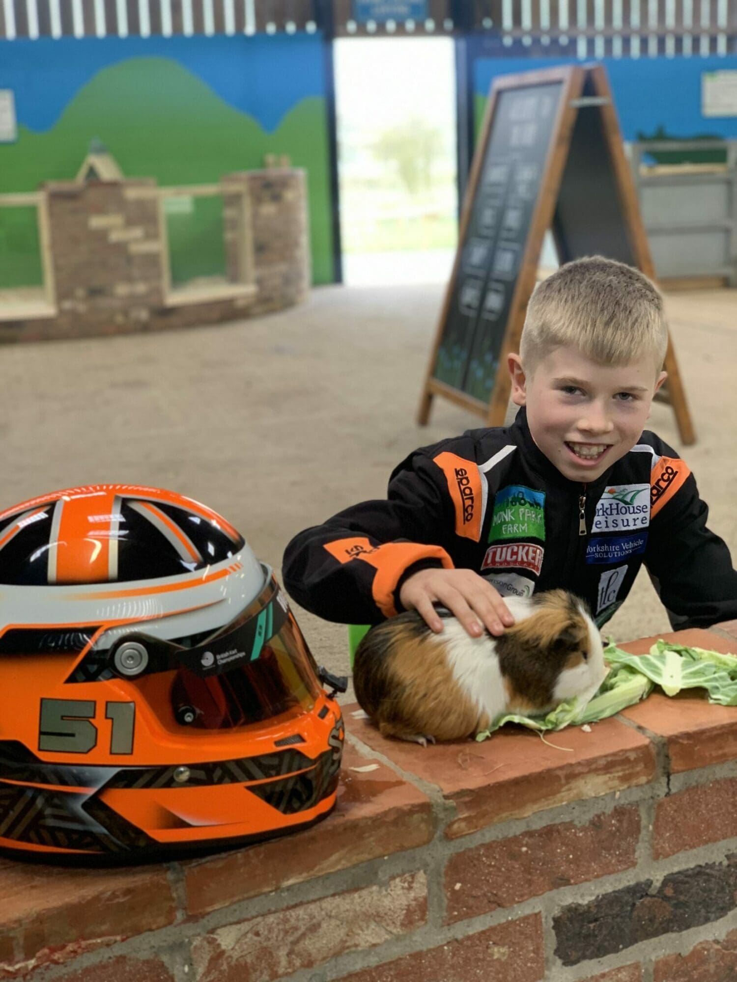 Stanley Clark visits Monk Park Farm as part of his karting sponsorship