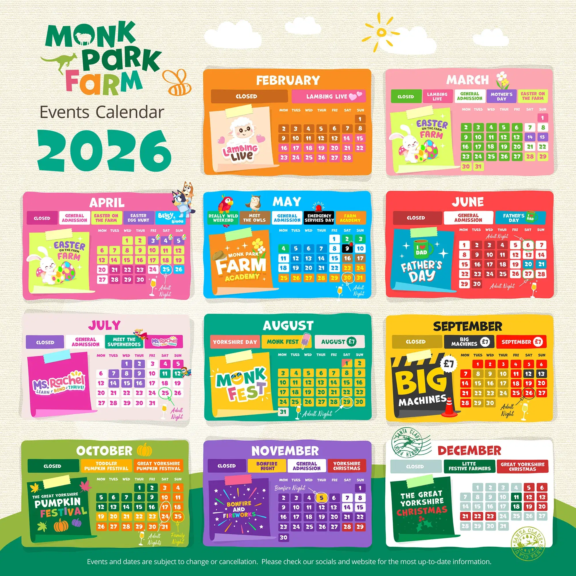 Monk Park Farm Event Calendar 2026